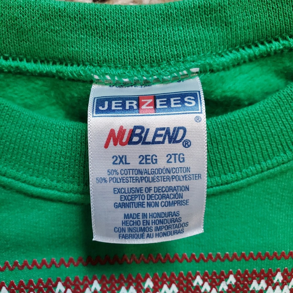 Meowy Christmas Cat Ugly Sweatshirt Unisex Crewneck Size 2XL Green Santa Hat - Picture 5 of 11